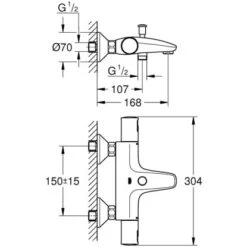 Grohe QuickFix Thermostat-Wannenarmatur Precision Start Chrom -Badezimmerbedarf Geschäft 00362 4628 masszeichnung 3
