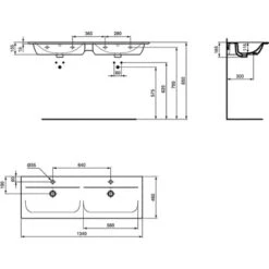 Ideal Standard Doppelwaschtisch Connect Air 134x46 Cm 2 Hahnlöcher M.Überl. Weiß -Badezimmerbedarf Geschäft 188541 3049 5