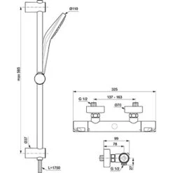 Ideal Standard Duschsystem Ceratherm T50 Aufputz Brausestange 600 Mm Chrom -Badezimmerbedarf Geschäft 189290 3049 8