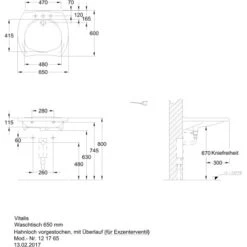 Geberit Waschbecken Vitalis Barrierefrei 65 Cm Mit Überlauf -Badezimmerbedarf Geschäft 2369 print masszeichnung 5