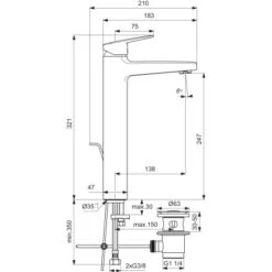 Ideal Standard Waschtischarmatur Ceraplan H250 Mit Ablaufgarnitur Schwarz Matt -Badezimmerbedarf Geschäft 3800861116813 3049 VM 04