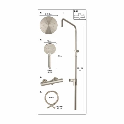 Baliv Überkopfbrause-Set KBS-22.21 Edelstahloptik 4 Baliv Überkopfbrause-Set KBS-22.21 Edelstahloptik – Bild 2