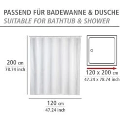 Wenko Anti-Schimmel Duschvorhang Uni Polyester 120 Cm X 200 Cm Weiß -Badezimmerbedarf Geschäft 4008838298046 1068 05