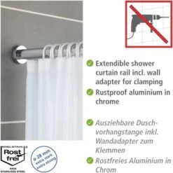 Wenko Teleskop-Duschvorhangstange Luz Ausziehbar Rostfrei 70 Cm - 115 Cm Chrom -Badezimmerbedarf Geschäft 4008838346631 1068 03