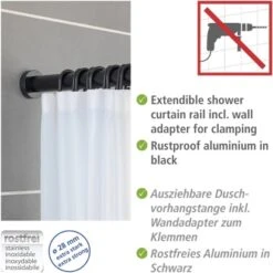 Wenko Teleskop-Duschvorhangstange Luz Ausziehbar Rostfrei 70 Cm - 115 Cm Schwarz -Badezimmerbedarf Geschäft 4008838356609 1068 03