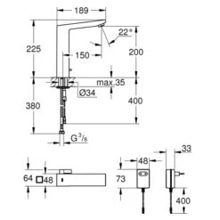 Grohe Infrarot-Elektronik Für Waschtisch Eurocube E Mit Mischung Chrom -Badezimmerbedarf Geschäft 520086 4520 2101748
