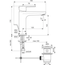 Ideal Standard Waschtischarmatur Cerafine O Mit Ablaufgarnitur 12 Cm Silk Black -Badezimmerbedarf Geschäft 605934 4650 4