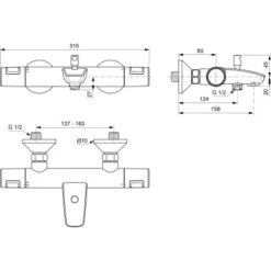 Ideal Standard Badethermostat Ceratherm T25 Aufputz Chrom -Badezimmerbedarf Geschäft 611682 3049 5