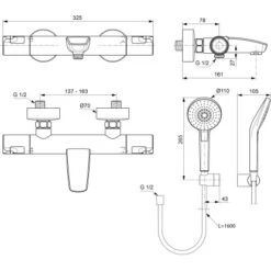 Ideal Standard Badethermostat Aufputz Ceratherm T50 Mit Handbrauseset Chrom -Badezimmerbedarf Geschäft 611781 3049 4
