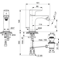 Ideal Standard Bidetarmatur Connect Air Chrom -Badezimmerbedarf Geschäft 611814 3049 6