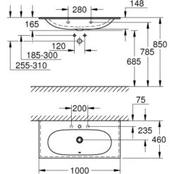Grohe Waschtisch Essence 100 Cm Mit Hahnloch Und Überlauf PureGuard -Badezimmerbedarf Geschäft 779013 4520 3