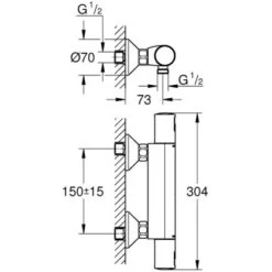 Grohe QuickFix Thermostat-Duschbatterie Precision Start Chrom -Badezimmerbedarf Geschäft 80026 4628 masszeichnung 3