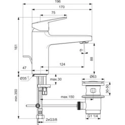 Ideal Standard Waschtischarmatur Ceraplan Chrom H90 Idealfix-Befestigung 13 Ideal Standard Waschtischarmatur Ceraplan Chrom H90 Idealfix-Befestigung -Badezimmerbedarf Geschäft 887677 3049 4