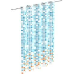 Eisl Textil Duschvorhang Mit Motiv Mosaik Blau-Orange 180 Cm X 200 Cm Waschbar