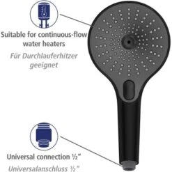 Wenko Duschkopf Ultimate Shower Schwarz/Grau Ø 13 Cm -Badezimmerbedarf Geschäft 903405 1068 06