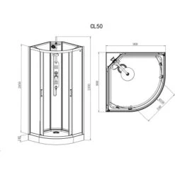 Sanotechnik Komplettdusche Epic Rund Schwarz 235 Cm X 90 Cm X 90 Cm -Badezimmerbedarf Geschäft 952526 4633 CL50 Skizze 2