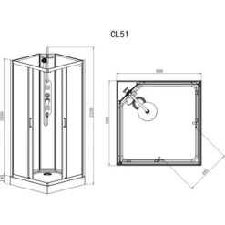 Sanotechnik Komplettdusche Epic Schwarz 235 Cm X 90 Cm X 90 Cm -Badezimmerbedarf Geschäft 952528 4633 CL51 Skizze 2