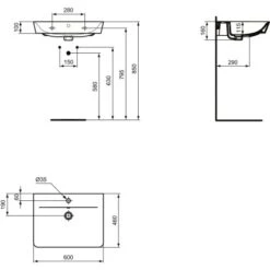 Ideal Standard Waschtisch Connect Air 60x46 Cm 1 Hahnloch Mit Überlauf Schwarz -Badezimmerbedarf Geschäft 9802745 3049 8
