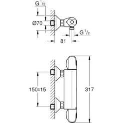 Grohe Brause-Thermostat Grohtherm 1000 -Badezimmerbedarf Geschäft ausethermostat mazeichnung 2