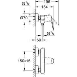 Grohe Eurodisc C Einhand-Brausebatterie DN 15 -Badezimmerbedarf Geschäft brausebatterie mazeichnung 1