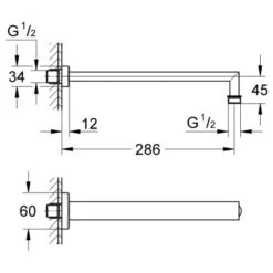 Grohe Brausearm Rainshower Eckig 286 Mm Chrom -Badezimmerbedarf Geschäft grohe rainshower brausearm 1